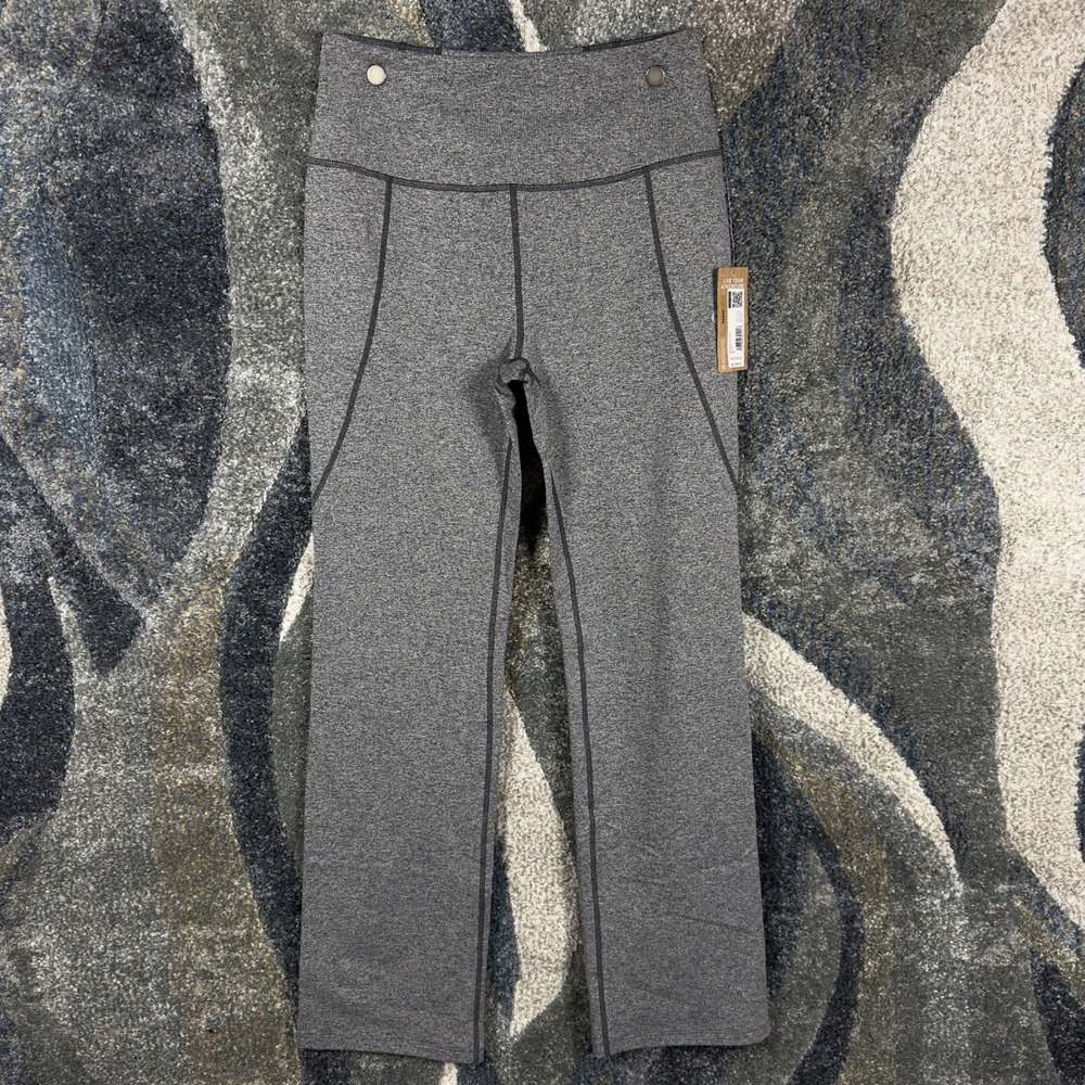 Eddie Bauer Women Grey Crossover High Rise Straight Flare Yoga Pants Size M NWT